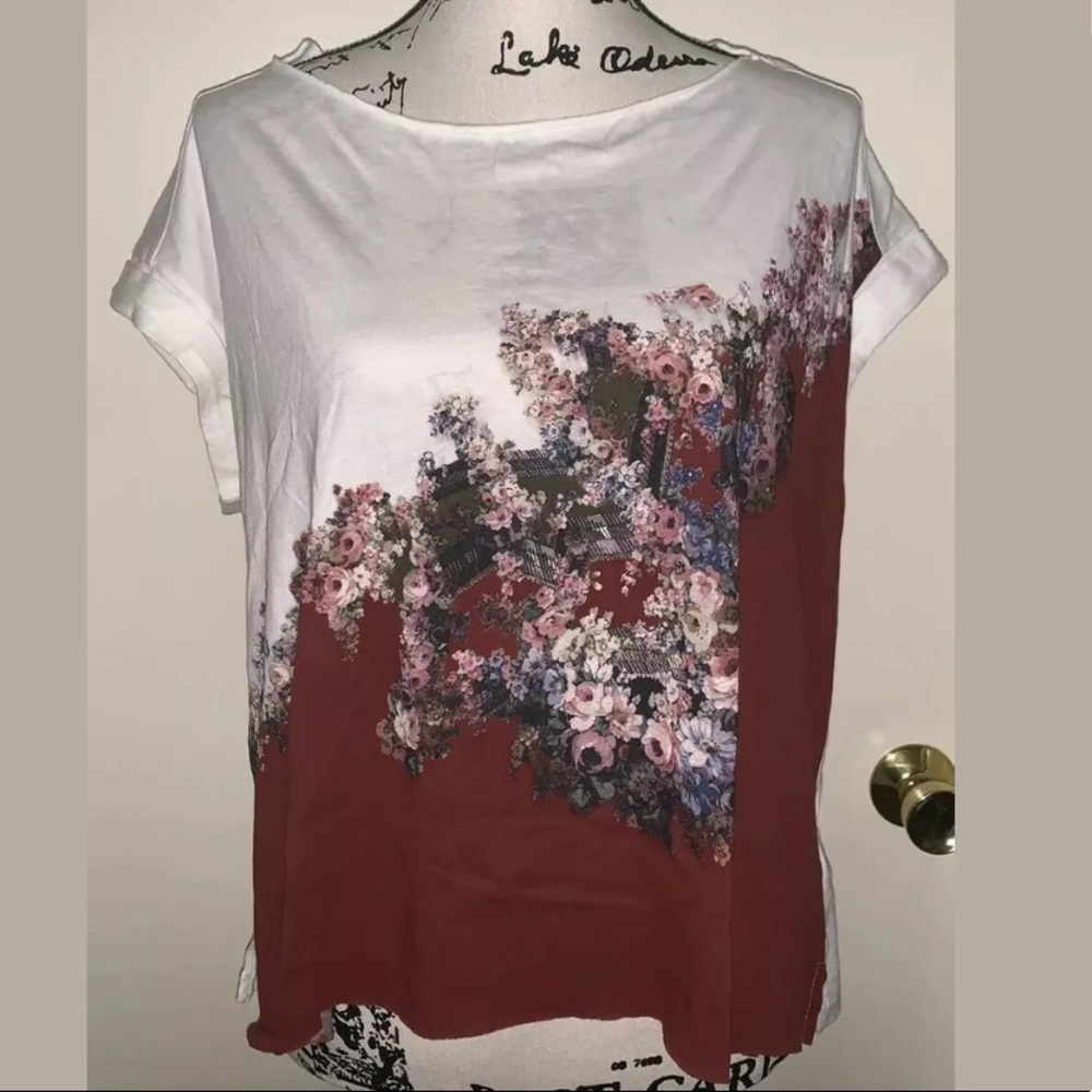 AllSaints Tee Red White Floral Flowers Medium